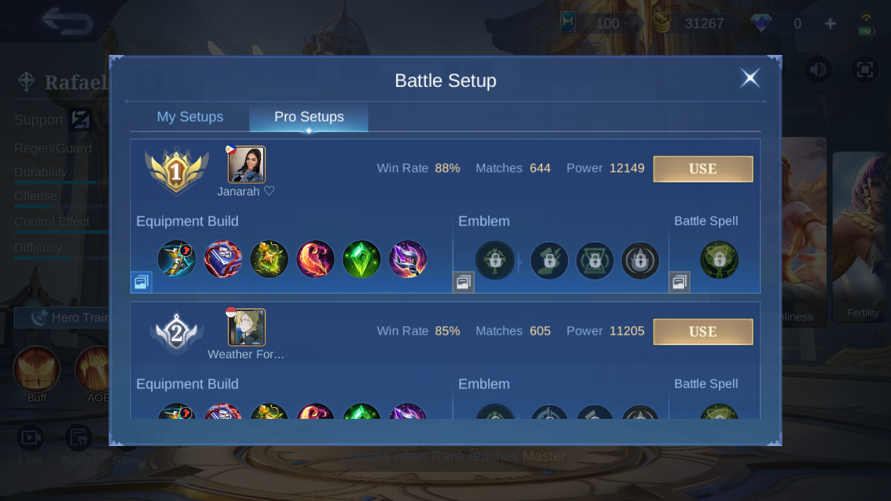Rafaela Pro Setup rank 1 in-game build sample