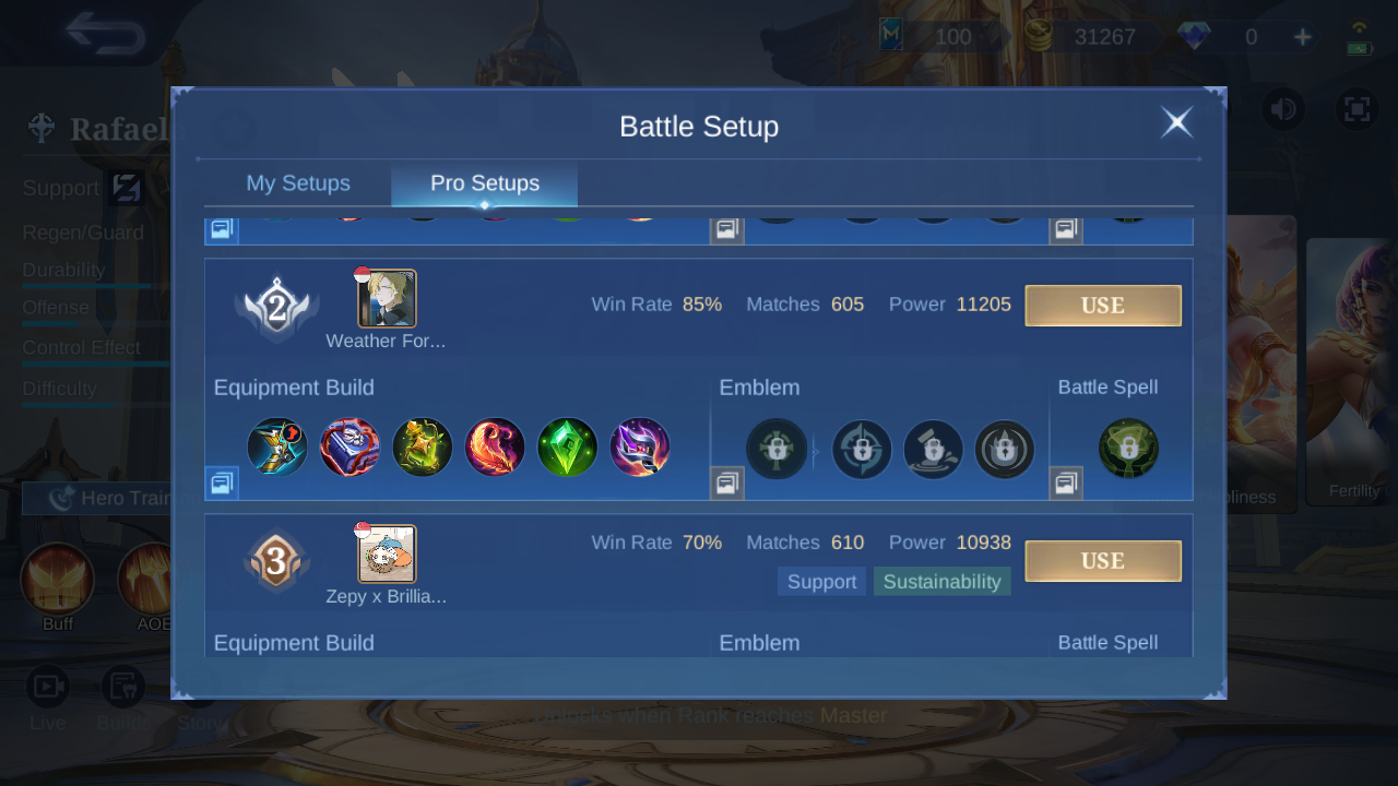 Rafaela Pro Setup rank 2 in-game build sample