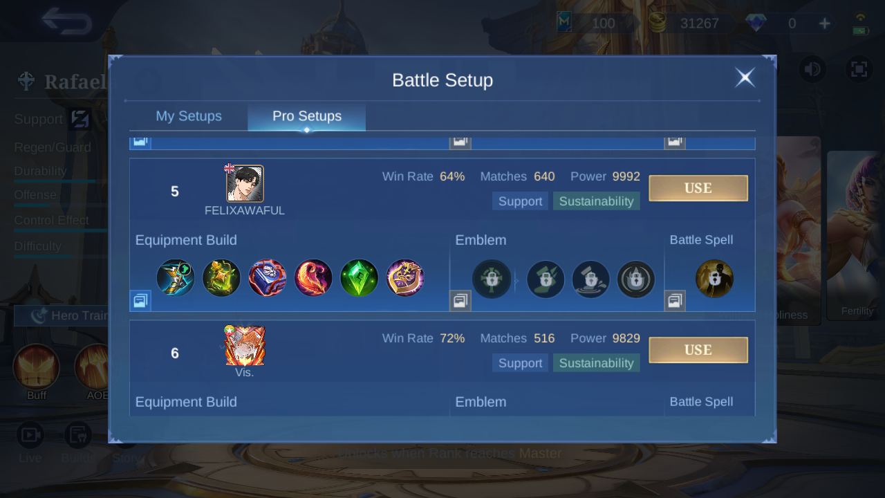 Rafaela Pro Setup rank 5 in-game build sample