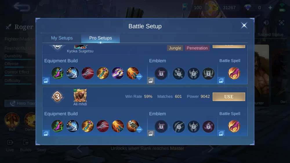 Roger in-game Pro Setup snapshot 2