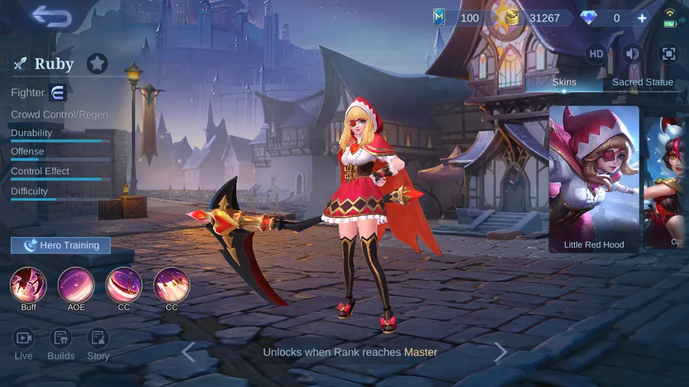 Ruby Fighter hero page in-game screenshot observed on August 8, 2026