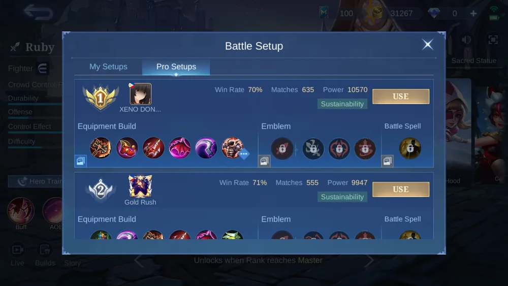 Ruby ranks 1 and 2 in-game Pro Setup snapshot