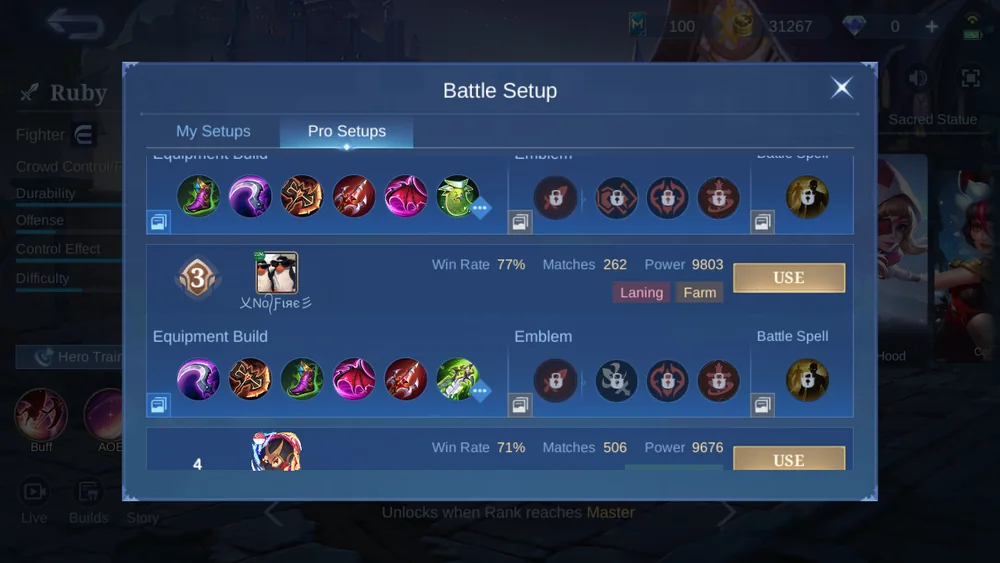 Ruby ranks 2 to 4 in-game Pro Setup snapshot