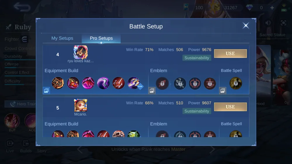Ruby ranks 4 and 5 in-game Pro Setup snapshot