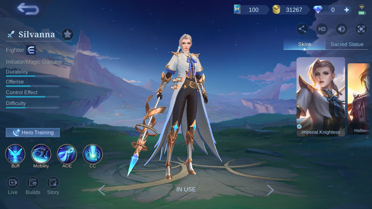 Silvanna hero page in the MLBB English client