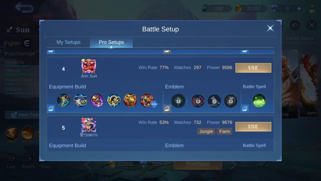 Sun Pro Setup rank 4 in-game build sample