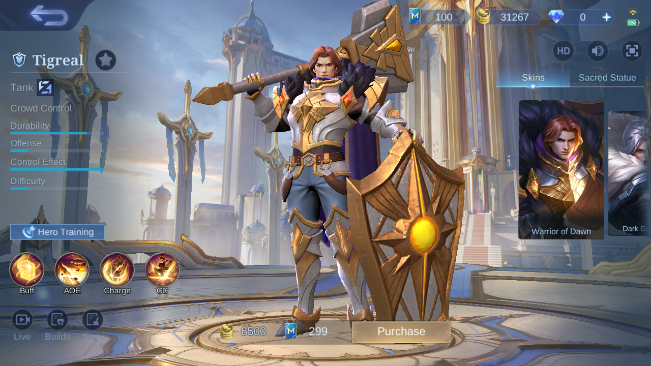 Tigreal hero page in the MLBB in-game