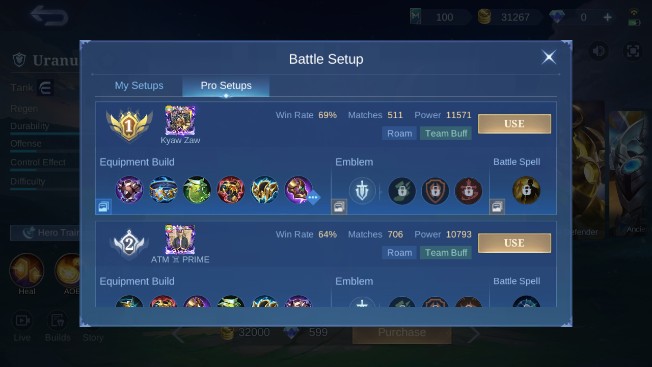 Uranus Pro Setup rank 1 in-game build sample