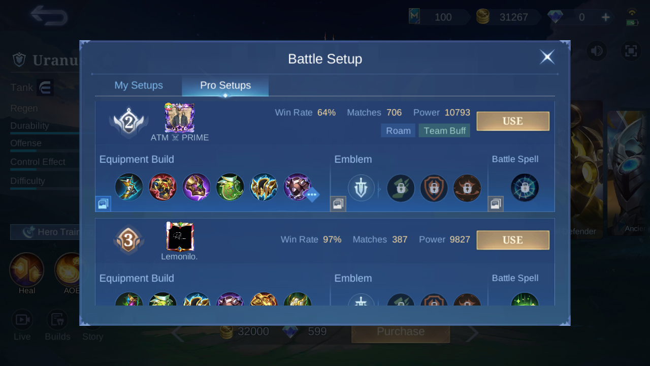 Uranus Pro Setup rank 2 in-game build sample