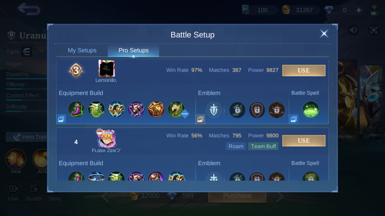 Uranus Pro Setup rank 3 in-game build sample