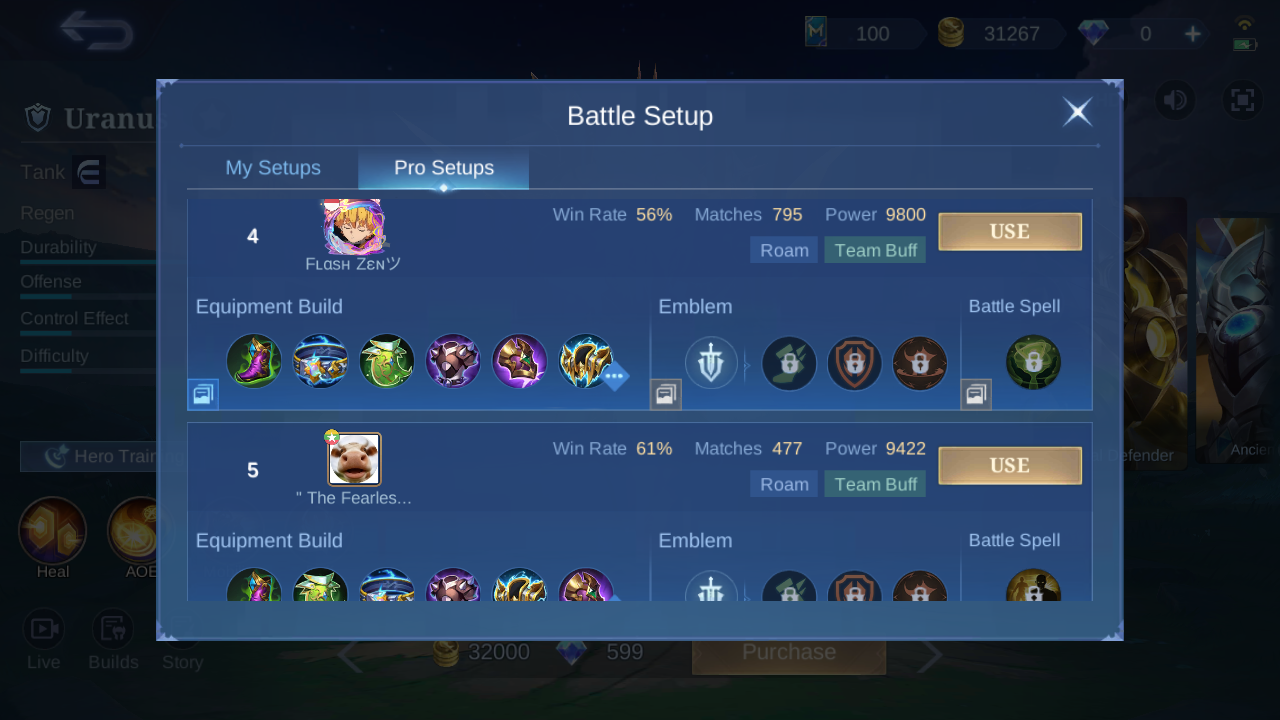 Uranus Pro Setup rank 4 in-game build sample