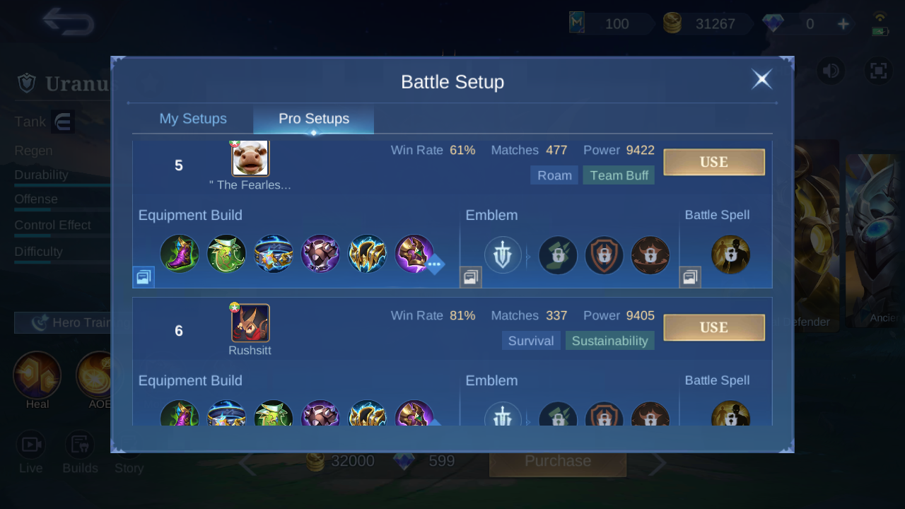 Uranus Pro Setup rank 5 in-game build sample