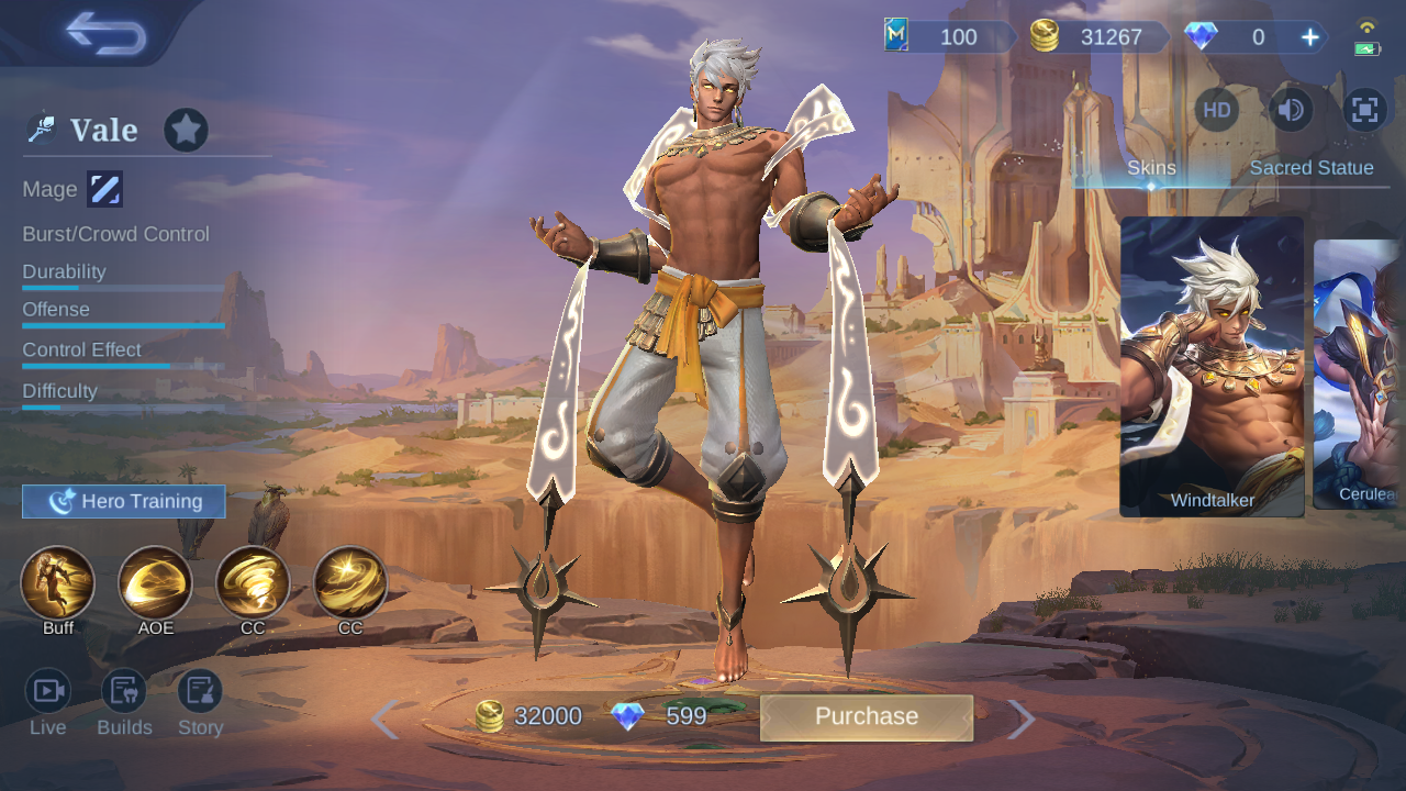 Vale hero page observed in-game