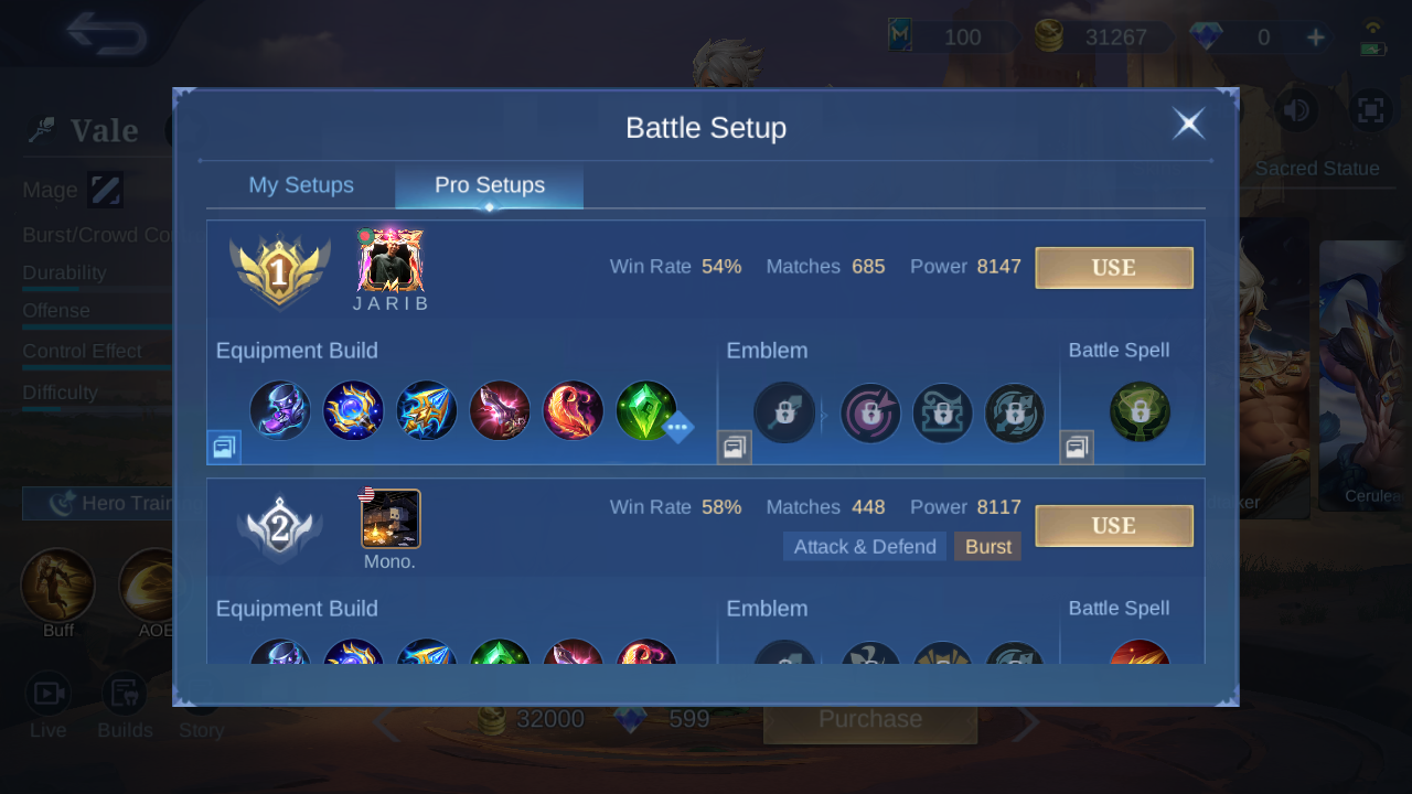 Vale Pro Setup rank 1 in-game build sample