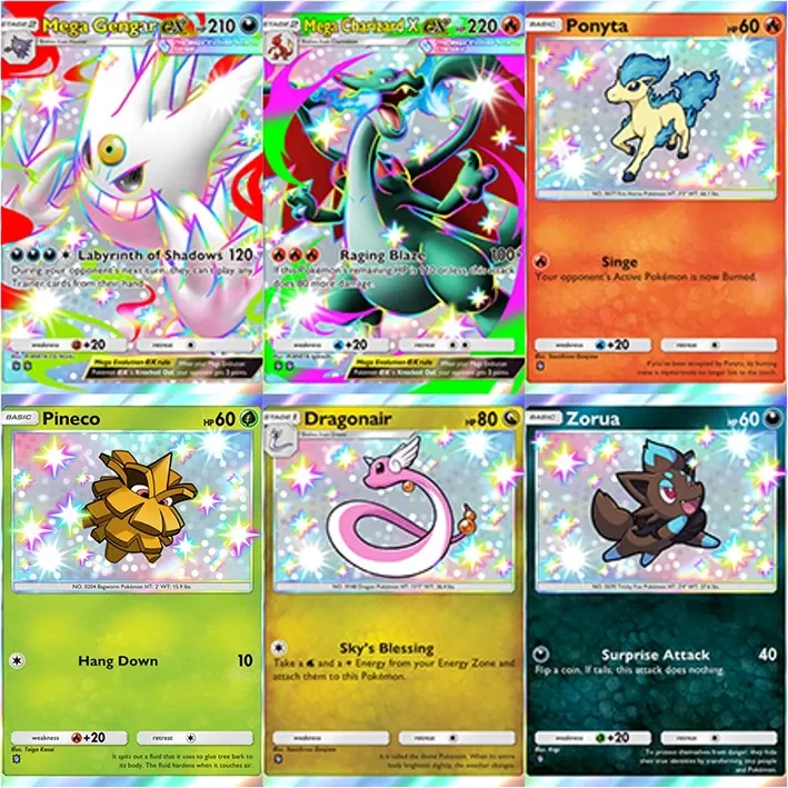 Pokémon TCG Pocket Mega Shine 異色卡牌宣傳圖,包含多張異色主題卡