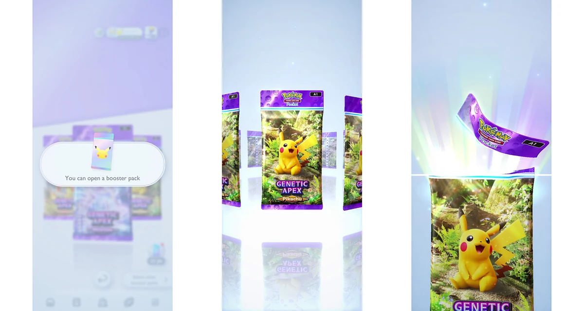 Pokémon TCG Pocket 官方卡包開啟畫面與皮卡丘卡包