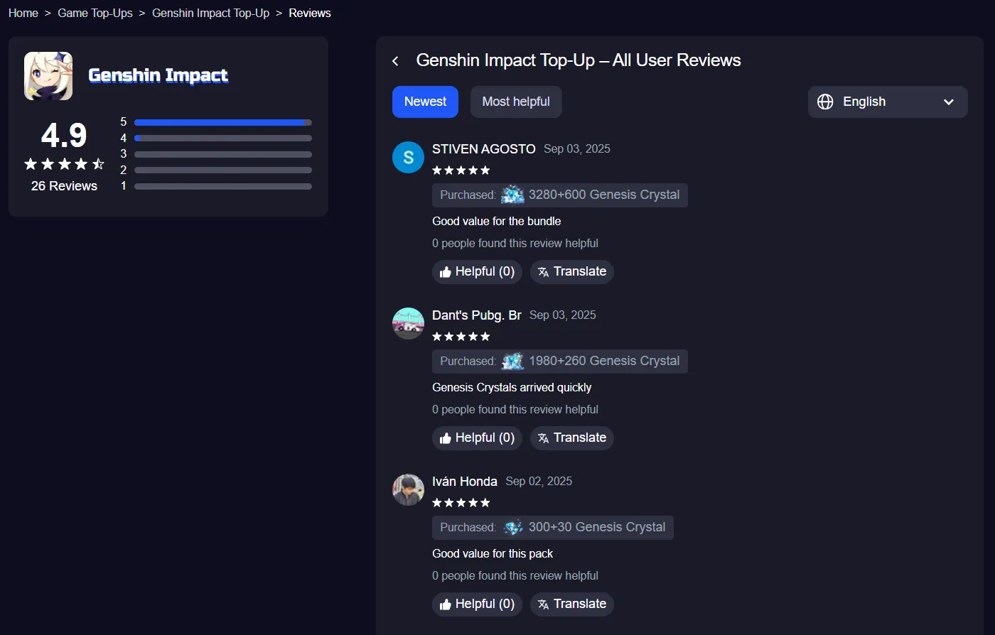 genshin impact top up