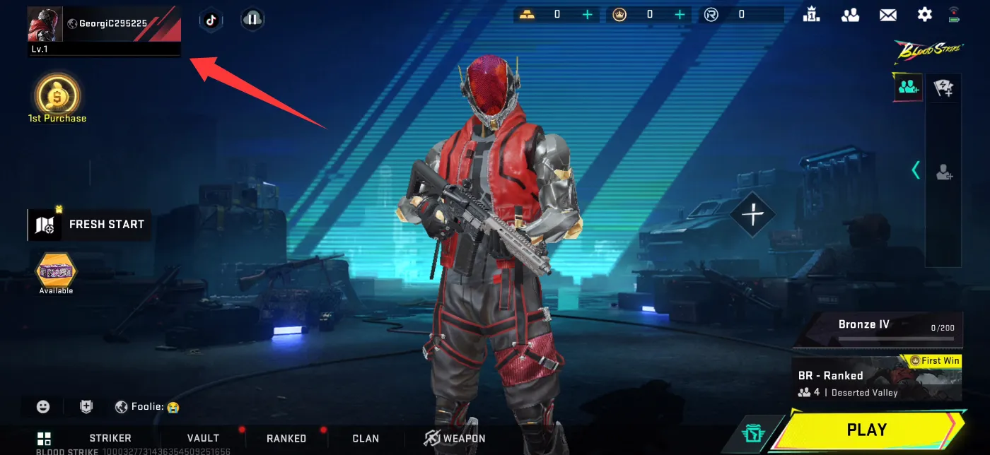 Blood Strike UID display in account screen