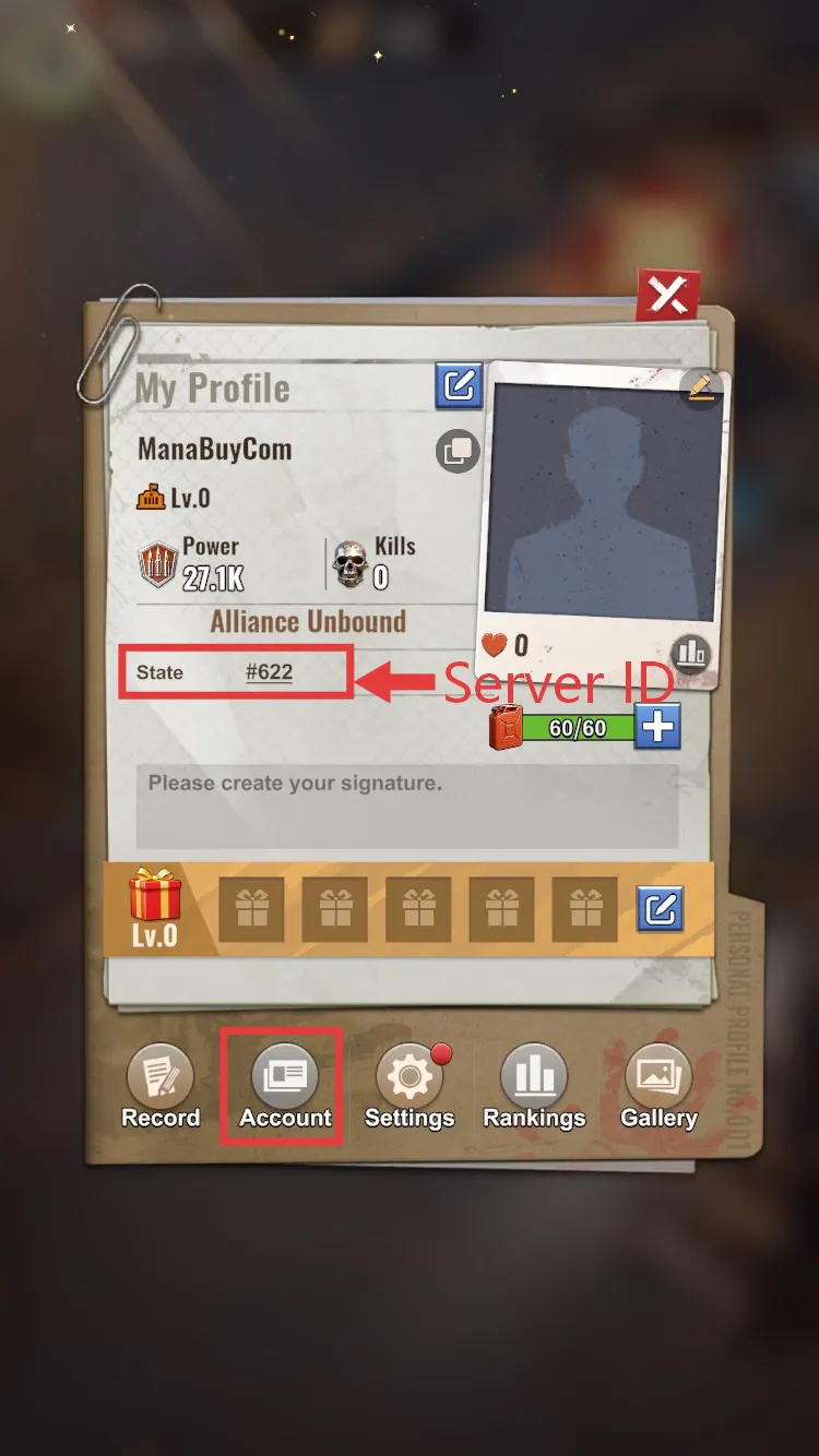 Last Z Survival Shooter Server ID and Account button