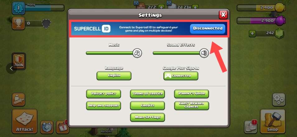 Clash of Clans Supercell ID linking location