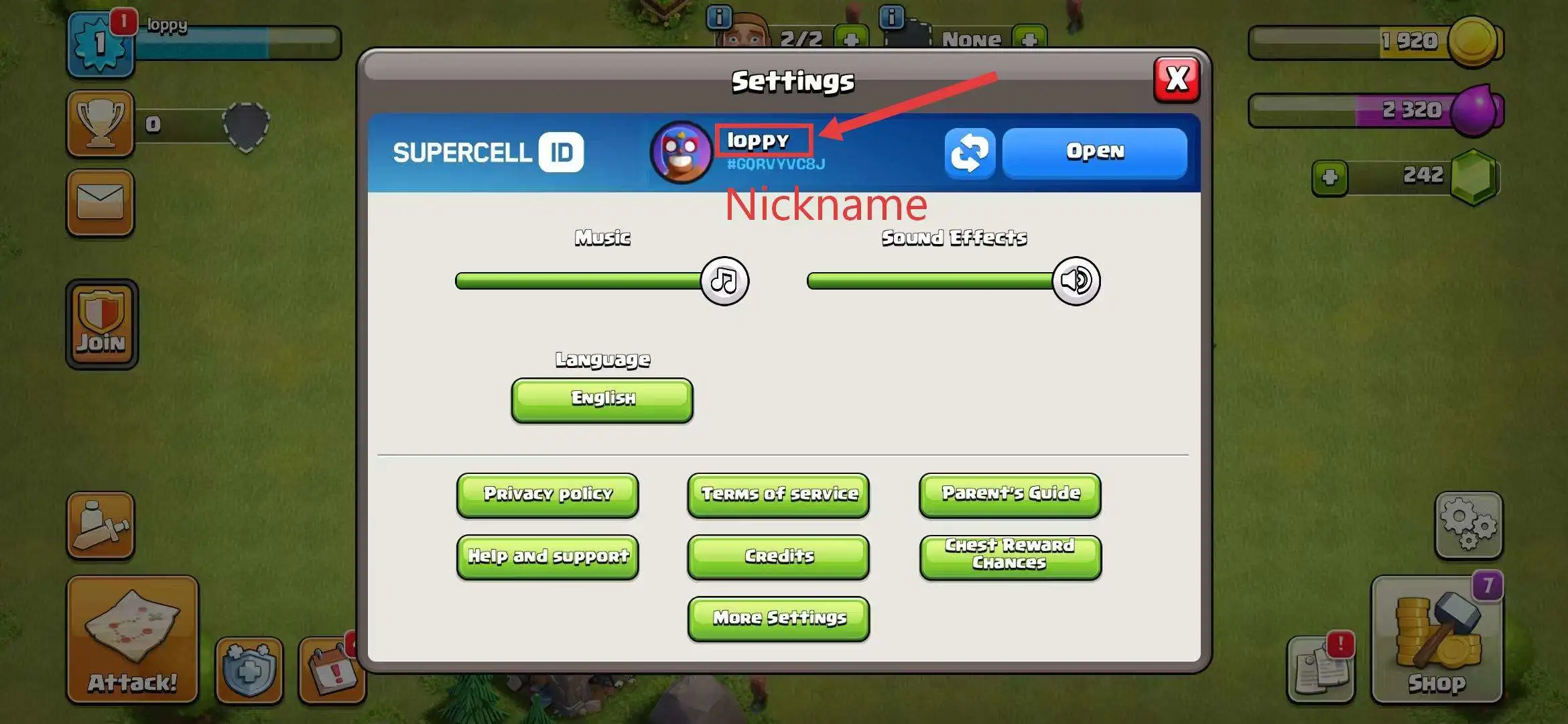 Clash of Clans player nickname display