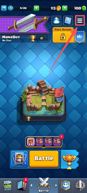 Menú de Clash Royale