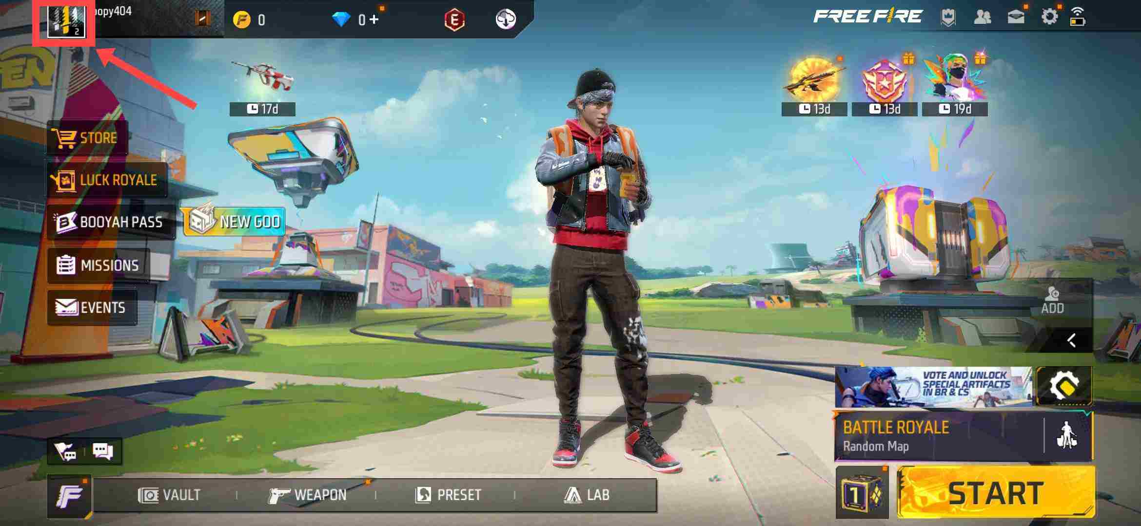 Free Fire profile step 1