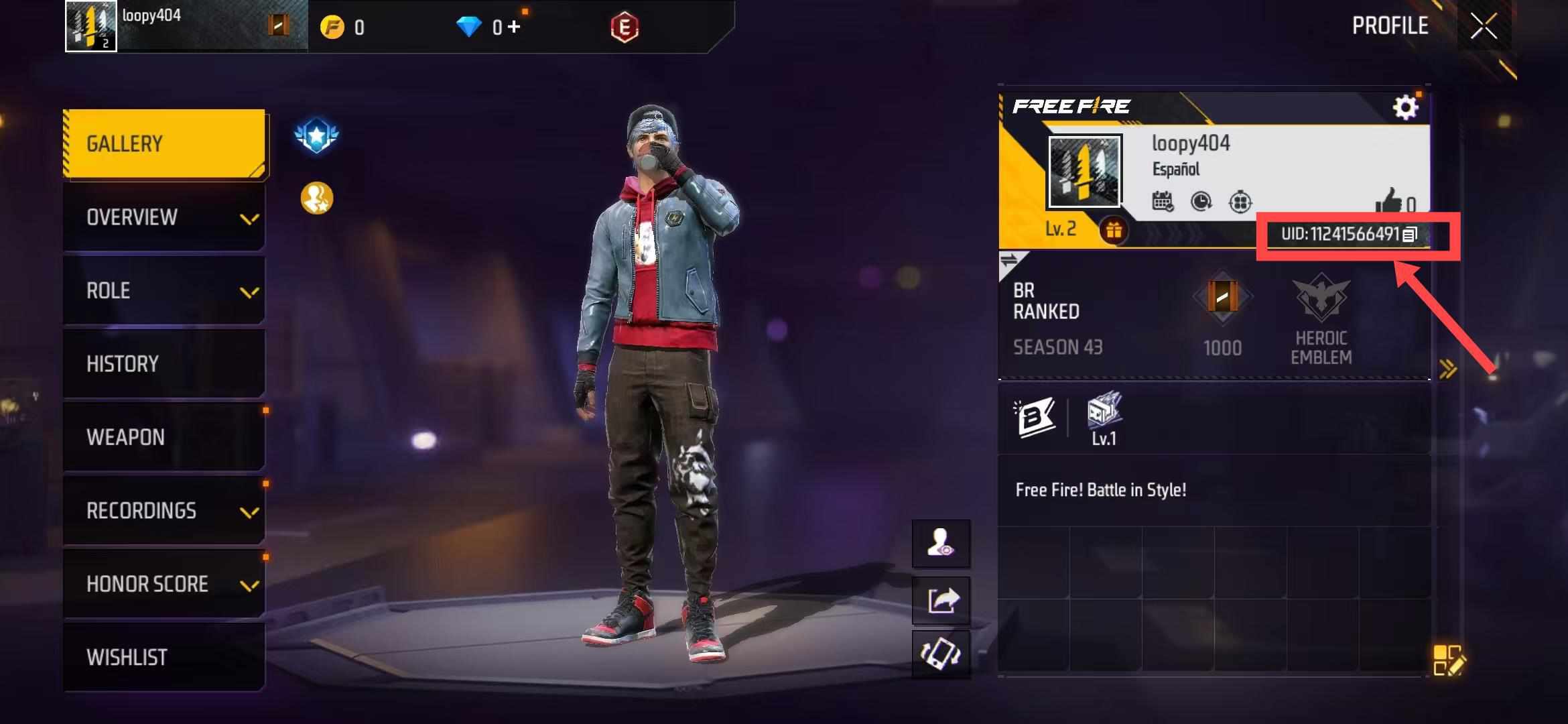 Free Fire UID display