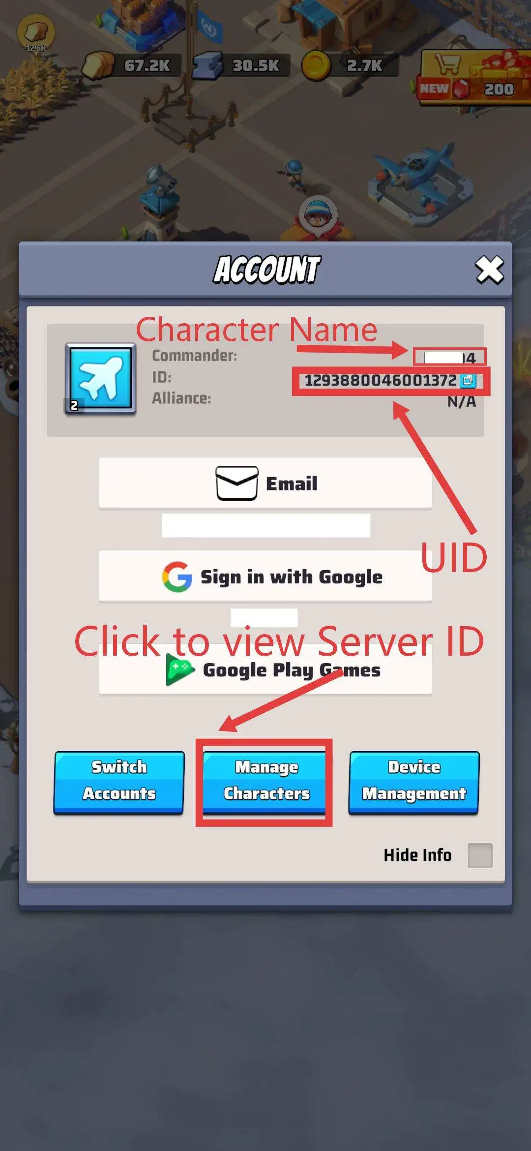 Last War Survival UID and Character Name display
