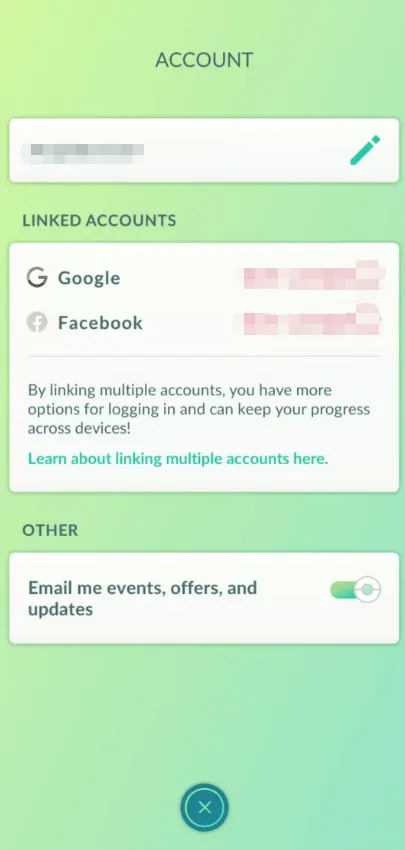 Pokémon GO account information display