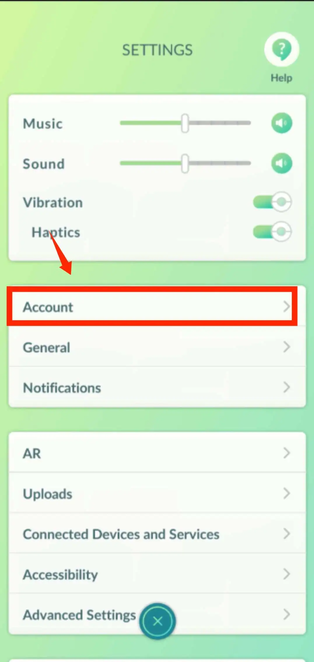 Pokémon GO Account option